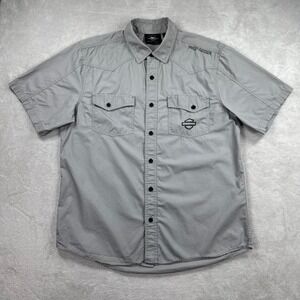 Harley-Davidson Shirt Mens Large Grey Ripstop Short Sleeve Biker Button Up